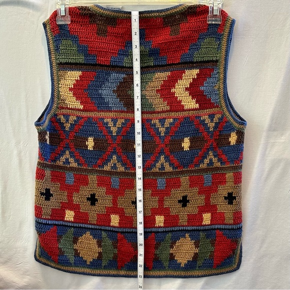 Robert Scott Southwest Cowboy Boho Western Linen Blend Hand Knit Vest Sz Small - Picture 9 of 13
